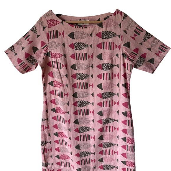 Bombay Paisley Sz Md Pink Fish Print Shift Dress Linen Cotton Blend Boho Global - Picture 5 of 16